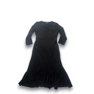 Lauren Ralph Lauren Black 3/4 Sleeve Scoop Neck Seamed Maxi Dress Small